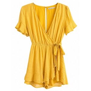 NWT Abercrombie & Fitch Yellow Polka Dot Romper XS Wrap Front MSRP $59